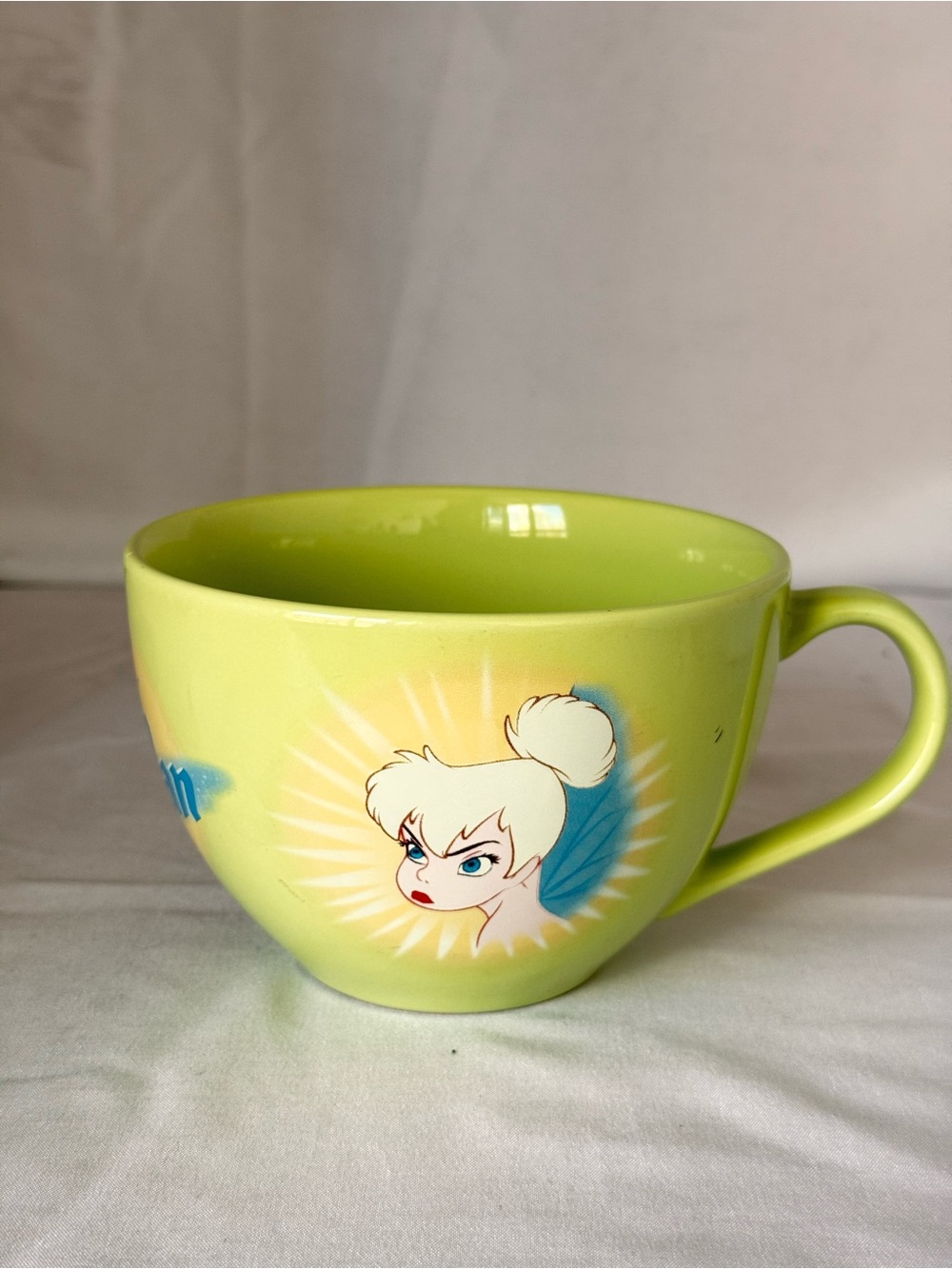 Disney Store Tinker‎ Bell Peter Pan Green Soup Mug / Large Coffee Cup 20oz